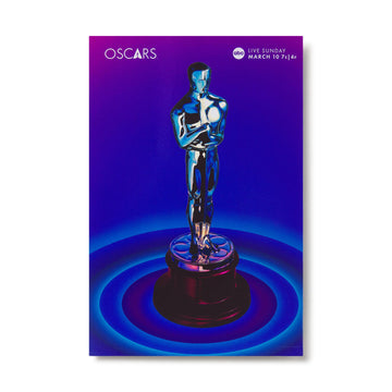 A framed print featuring the 96th Oscars statuette with a blue background.